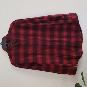 Pendleton black red check plaid cotton flannel button down shirt, mens medium